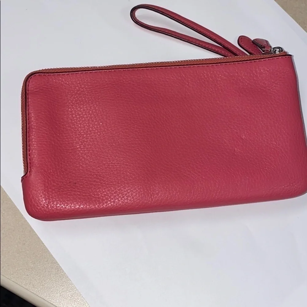 Coach Pink Pebbled Leather Double Wallet Wristlet